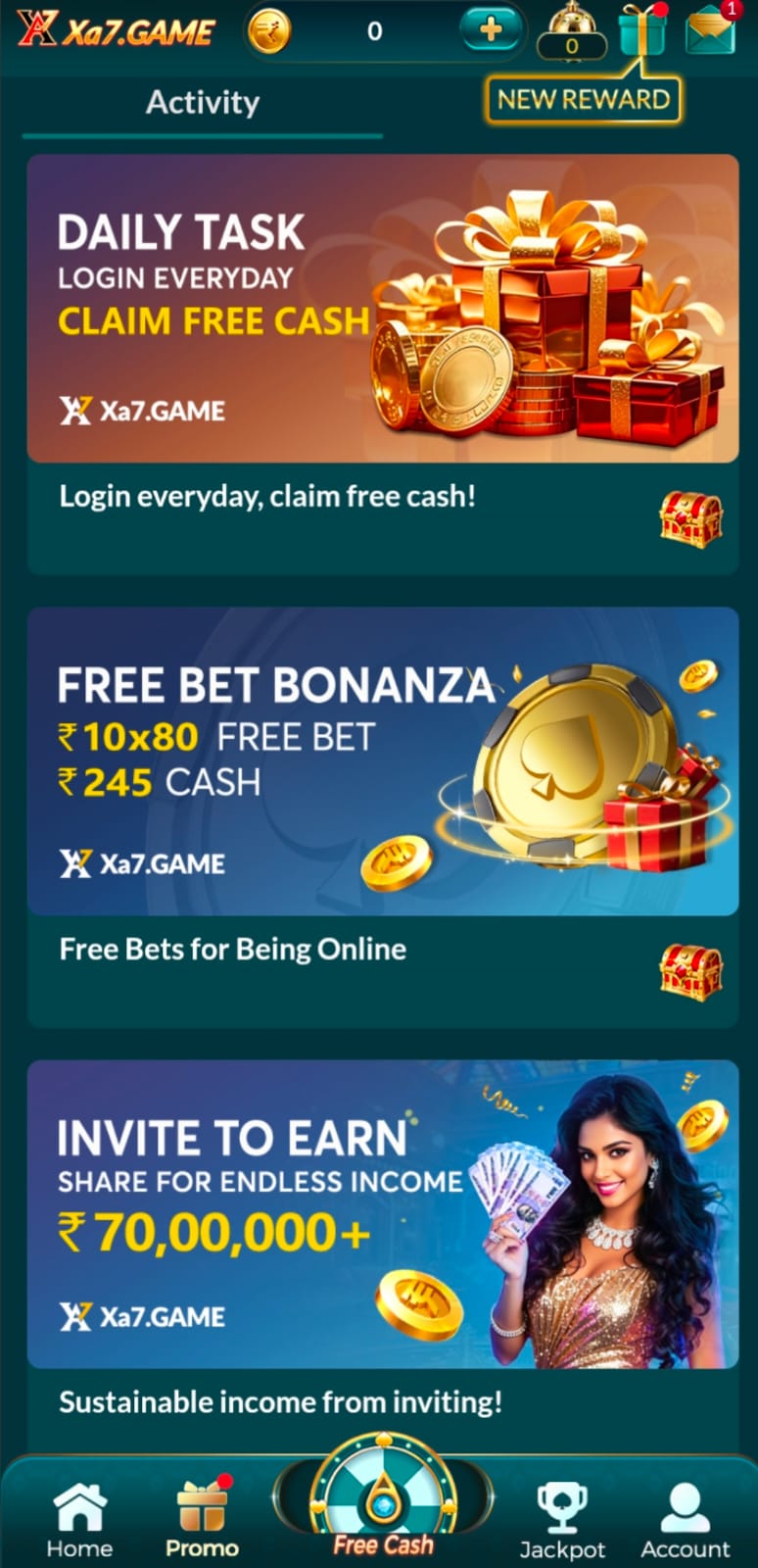 XA7 Game online betting and casino platform homepage